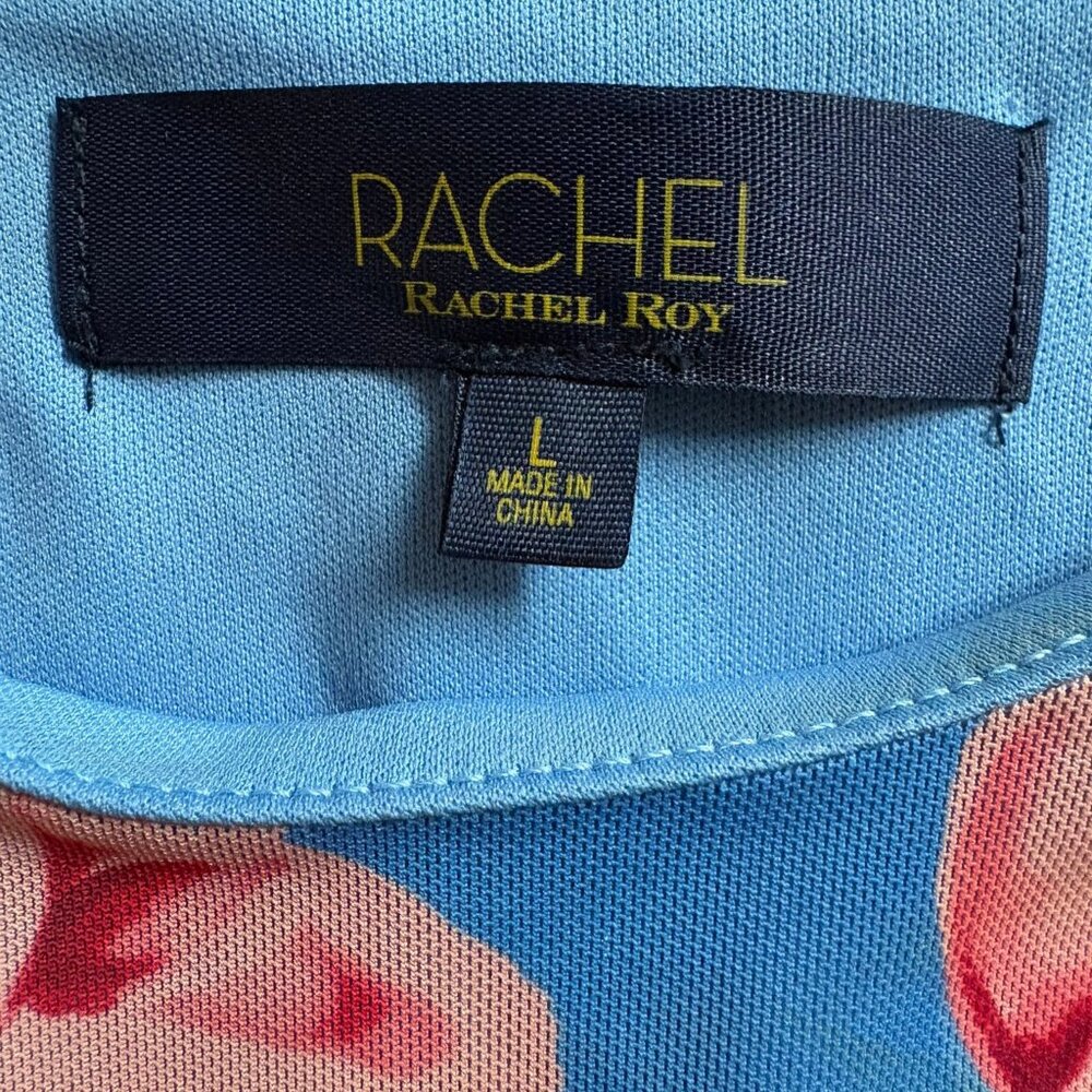 Rachel Roy dress sleeveless blue with big pink flowers, tiered ruffles (L) NWT - Picture 11 of 11